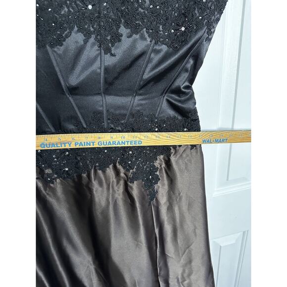 Jovani Embellished Lace Brown Satin Black Beaded Prom Evening Gown 12 Pageant - Picture 13 of 16